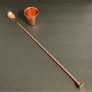 Copper Plated 16” Cocktail Stirrer Spoon and 3 Oz Copper Plated Bar Cup